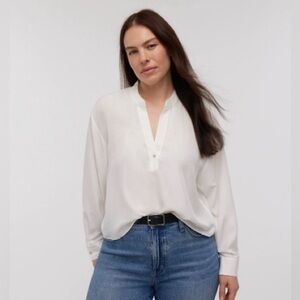 Madewell Womens white Long-Sleeve Silk Popover Top